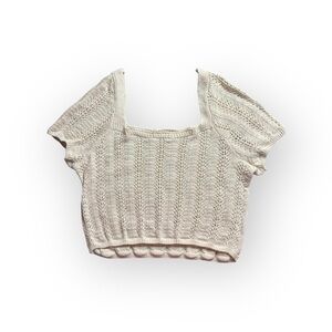 Freshman 1996 Cream Knit Short Sleeve Cropped Sweater Top – Size L